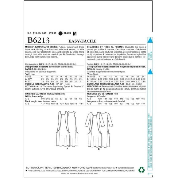 Butterick Sewing Pattern 6213 Jumper Dress Misses Size 8-16 - Picture 2 of 2